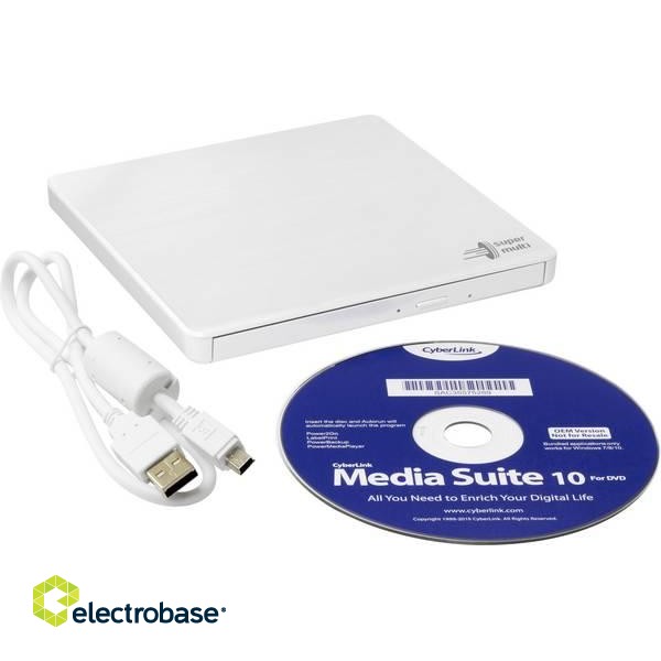 H.L Data Storage | Ultra Slim Portable DVD-Writer | GP60NW60 | Interface USB 2.0 | DVD±R/RW | CD read speed 24 x | CD write speed 24 x | White | Desktop/Notebook image 3