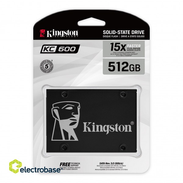 Kingston | KC600 | 512 GB | SSD form factor 2.5" | SSD interface SATA | Read speed 550 MB/s | Write speed 520 MB/s фото 2