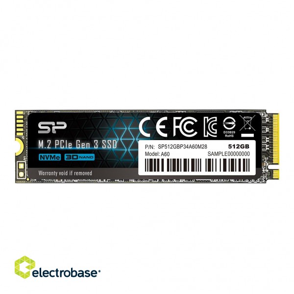 Silicon Power | A60 | 512 GB | SSD interface M.2 NVME | Read speed 2200 MB/s | Write speed 1600 MB/s фото 1