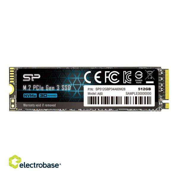 Silicon Power | A60 | 512 GB | SSD interface M.2 NVME | Read speed 2200 MB/s | Write speed 1600 MB/s фото 2