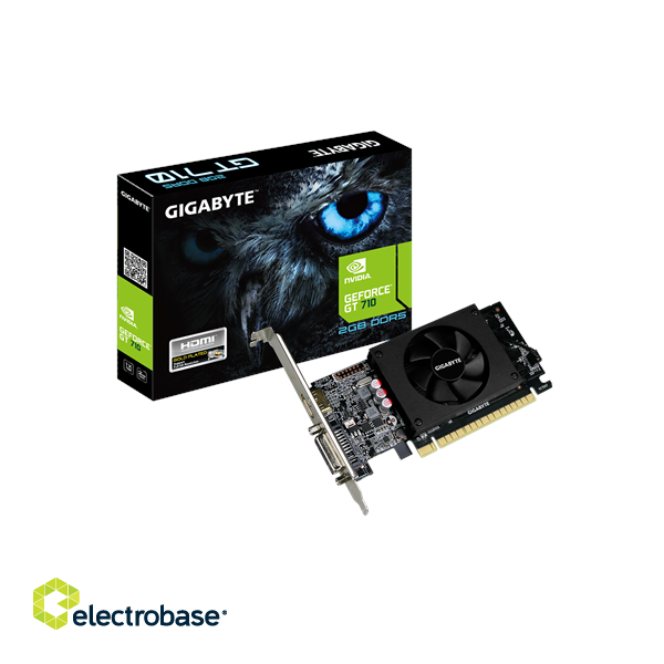 Gigabyte | Low Profile | NVIDIA | 2 GB | GeForce GT 710 | GDDR5 | Cooling type Active | HDMI ports quantity 1 | PCI Express 2.0 | Memory clock speed 5010 MHz | Processor frequency 954 MHz image 1