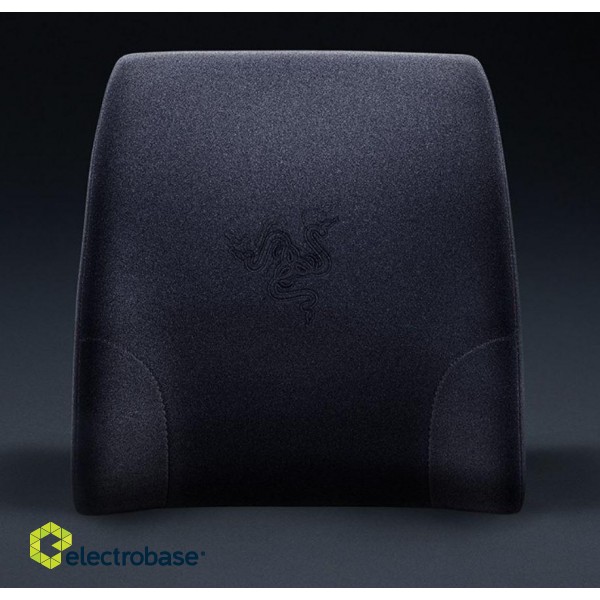 Razer 400 x 364 x103  mm | Exterior: Velvet fabric cover (with grippy rubber back); Interior: Memory foam | Lumbar Cushion for Gaming Chairs | Black image 1