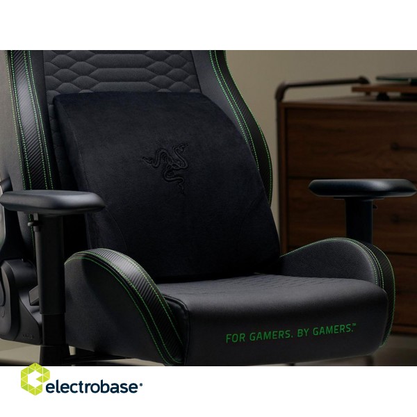 Razer 400 x 364 x103  mm | Exterior: Velvet fabric cover (with grippy rubber back); Interior: Memory foam | Lumbar Cushion for Gaming Chairs | Black image 6