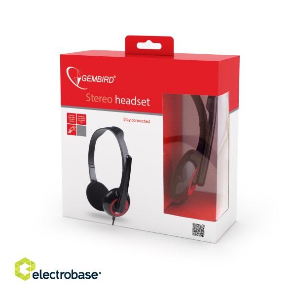 Gembird | MHS-002 Stereo headset | Built-in microphone | 3.5 mm | Black/Red paveikslėlis 2