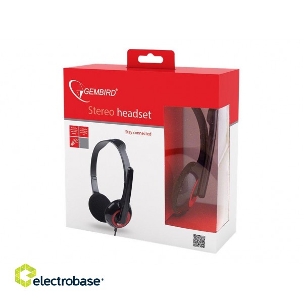 Gembird | MHS-002 Stereo headset | Built-in microphone | 3.5 mm | Black/Red paveikslėlis 5
