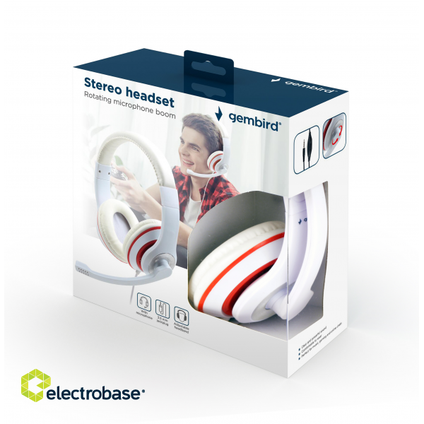 Gembird | Stereo Headset | MHS 03 WTRD | 3.5 mm | Headset | White with Red Ring фото 5