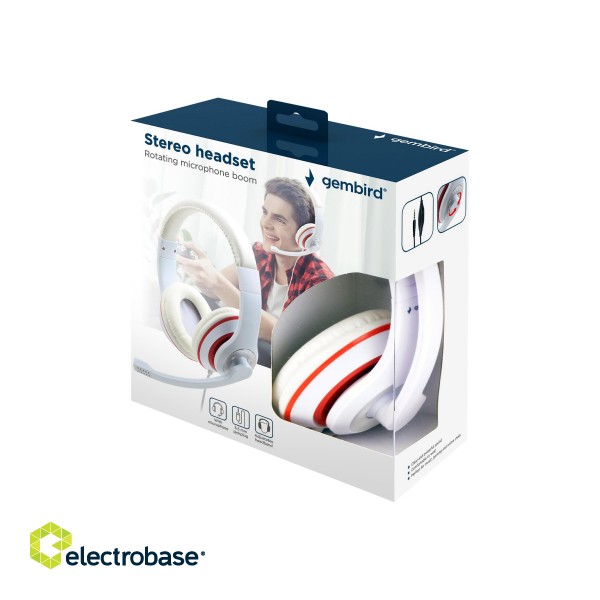 Gembird | Stereo Headset | MHS 03 WTRD | 3.5 mm | Headset | White with Red Ring paveikslėlis 4