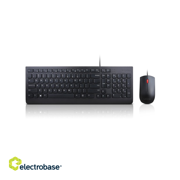 Lenovo | Essential | Essential Wired Keyboard and Mouse Combo - US English with Euro symbol | Black | Keyboard and Mouse Set | Wired | Mouse included | US | Black | USB | English | Numeric keypad image 1