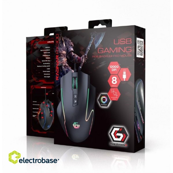 Gembird | USB gaming RGB backlighted mouse | MUSG-RAGNAR-RX300 | Optical mouse | Black paveikslėlis 5