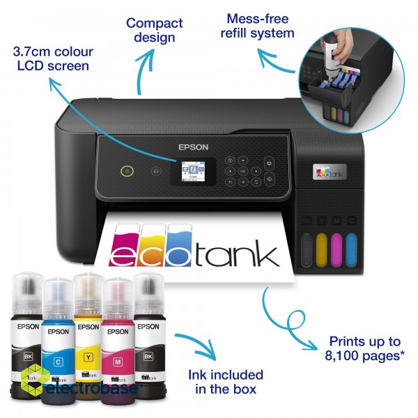 Epson EcoTank | L3280 | Inkjet | Colour | A4 | Wi-Fi | Black image 2