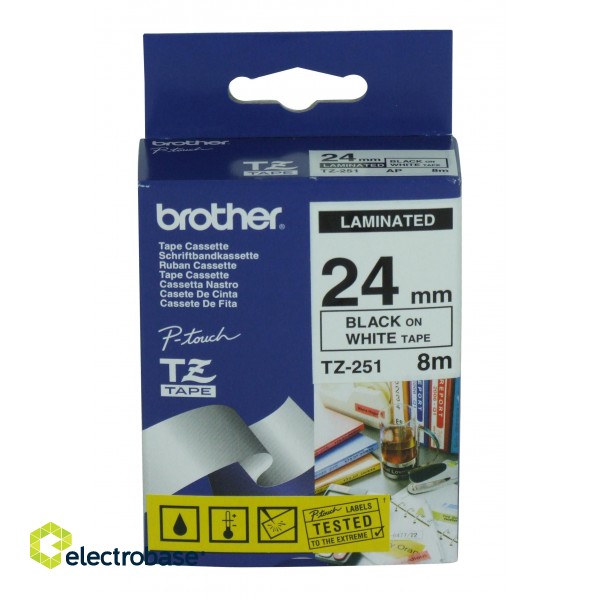 Brother | TZ-251 Laminated Tape | Black on White | TZe | 8 m | 2.4 cm image 4
