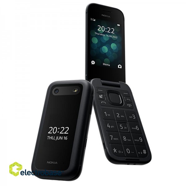 Nokia | 2660 Flip | Yes | Unisoc | Black | 2.8 " | TFT LCD | 0 GB | Dual SIM | Nano-SIM | Bluetooth | 4.2 | Main camera 0.3 MP | Secondary camera  MP | 1450  mAh paveikslėlis 1