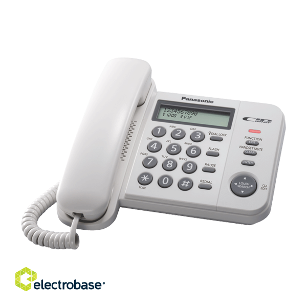 Panasonic | Corded | KX-TS560FXW | Built-in display | Caller ID | White | 198 x 195 x 95 mm | Phonebook capacity 50 entries | 588 g фото 1