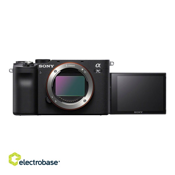 Sony | Full-frame Mirrorless Interchangeable Lens Camera | Alpha A7C | Mirrorless Camera body | 24.2 MP | ISO 102400 | Display diagonal 3.0 " | Video recording | Wi-Fi | Fast Hybrid AF | Magnification 0.59 x | Viewfinder | CMOS | Black image 3