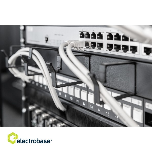 Digitus | Cable Management Panel | DN-97602 | Black | 5x cable management ring (HxD: 40x60 mm). The Cable Management Panel is getting fixed on the 483 mm (19“) profile rails. Five cable guiding rings allow an easy paveikslėlis 5