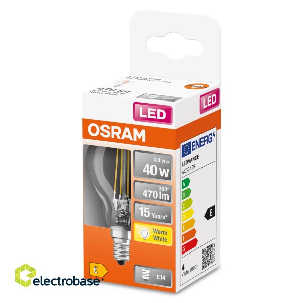 Osram Parathom Classic P Filament 40 non-dim 4W/827 E14 bulb | Osram | Parathom Classic P Filament | E14 | 4 W | Warm White image 4