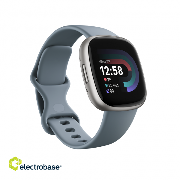 Versa 4 | Smart watch | NFC | GPS (satellite) | AMOLED | Touchscreen | Activity monitoring 24/7 | Waterproof | Bluetooth | Wi-Fi | Waterfall Blue/Platinum image 1