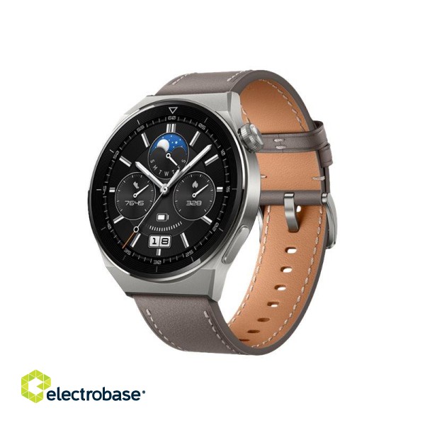 WATCH | GT 3 Pro | Smart watch | GPS (satellite) | AMOLED | Touchscreen | Activity monitoring 24/7 | Waterproof | Bluetooth | Titanium Case with Gray Leather Strap image 6