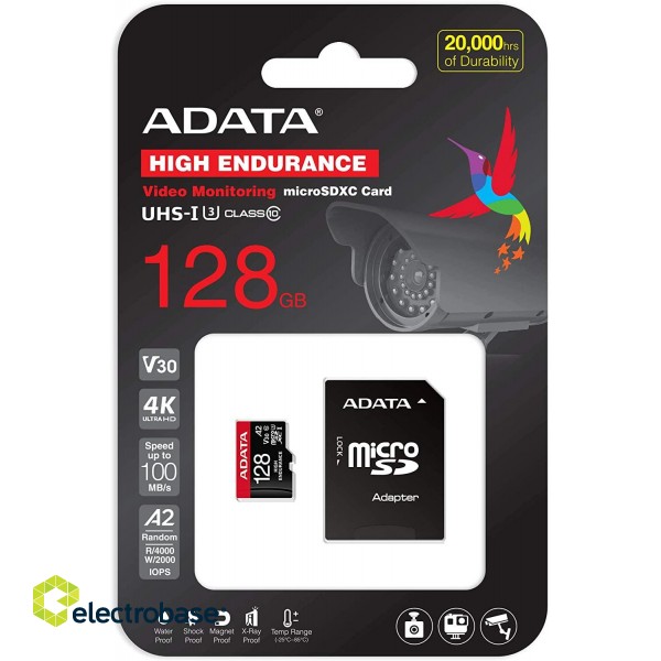 ADATA | AUSDX128GUI3V30SHA2-RA1 Memory Card | 128 GB | MicroSDXC | Flash memory class 10 | Adapter paveikslėlis 5