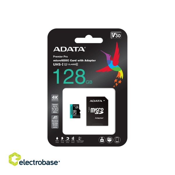 with Adapter | ADATA | Premier Pro | UHS-I U3 | 128 GB | micro SDXC | Flash memory class 10 фото 3