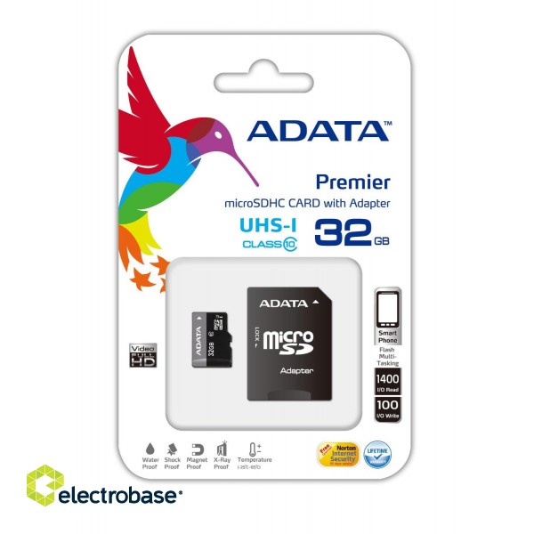 ADATA | Premier UHS-I | 32 GB | SDHC | Flash memory class 10 | SD adapter paveikslėlis 2
