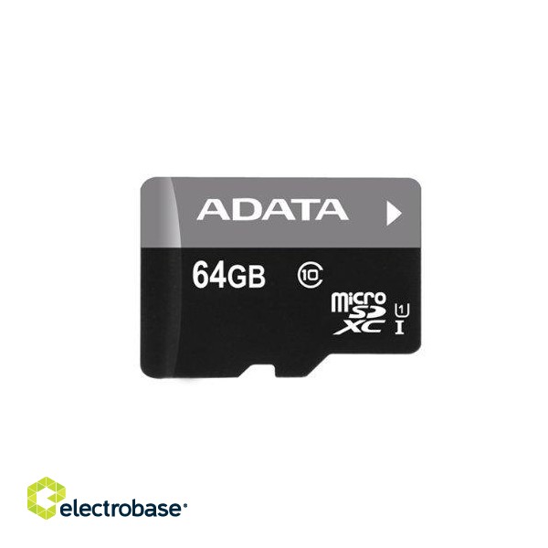 ADATA | Premier UHS-I | 64 GB | MicroSDXC | Flash memory class 10 | SD adapter paveikslėlis 1