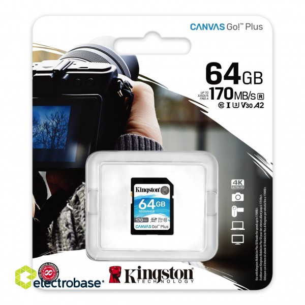 Kingston | Canvas Go! Plus | 64 GB | SD | Flash memory class 10 paveikslėlis 4