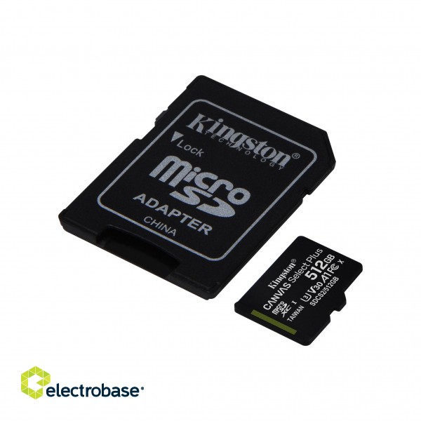 Kingston | Canvas Select Plus | 512 GB | Micro SD | Flash memory class 10 | SD adapter paveikslėlis 3