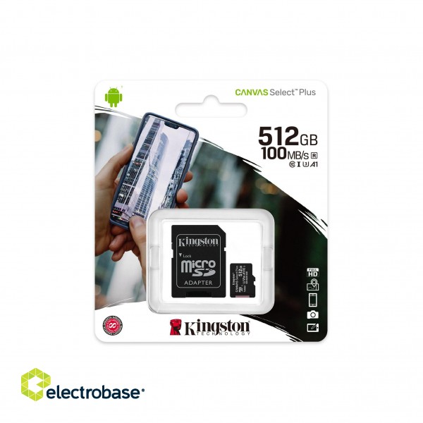 SD adapter | Kingston | Canvas Select Plus | 512 GB | Micro SD | Flash memory class 10 фото 4