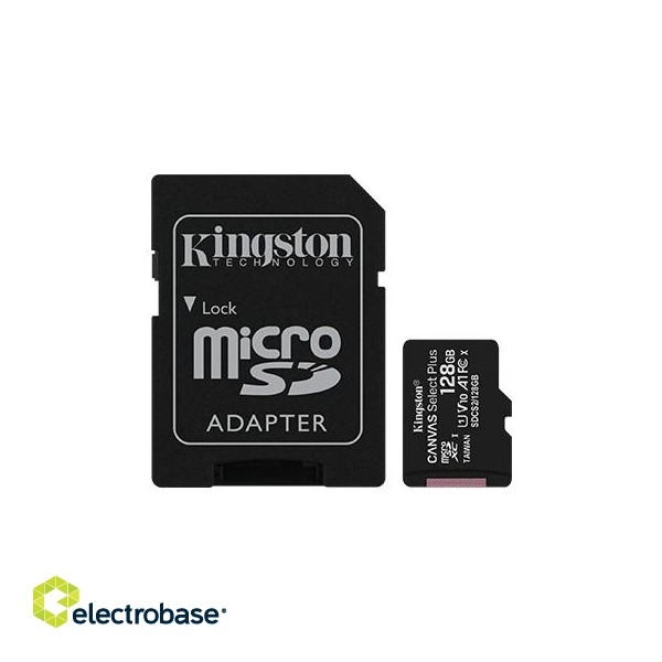 Kingston | Canvas Select Plus | UHS-I | 128 GB | MicroSDXC | Flash memory class 10 | SD Adapter paveikslėlis 1
