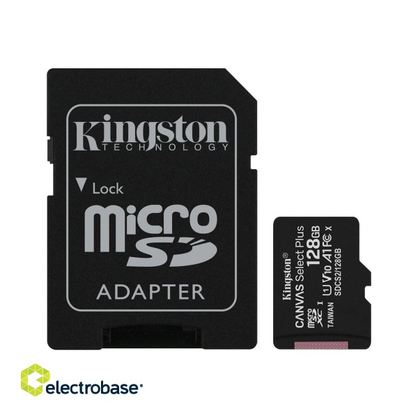 Kingston | Canvas Select Plus | UHS-I | 128 GB | MicroSDXC | Flash memory class 10 | SD Adapter фото 2