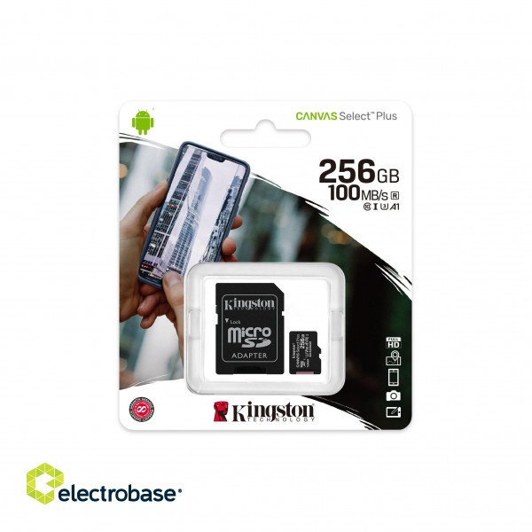 Kingston | Canvas Select Plus | UHS-I | 256 GB | MicroSDXC | Flash memory class 10 | SD Adapter paveikslėlis 2