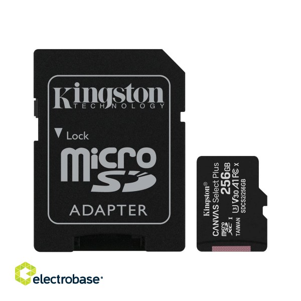 Kingston | Canvas Select Plus | UHS-I | 256 GB | MicroSDXC | Flash memory class 10 | SD Adapter paveikslėlis 3
