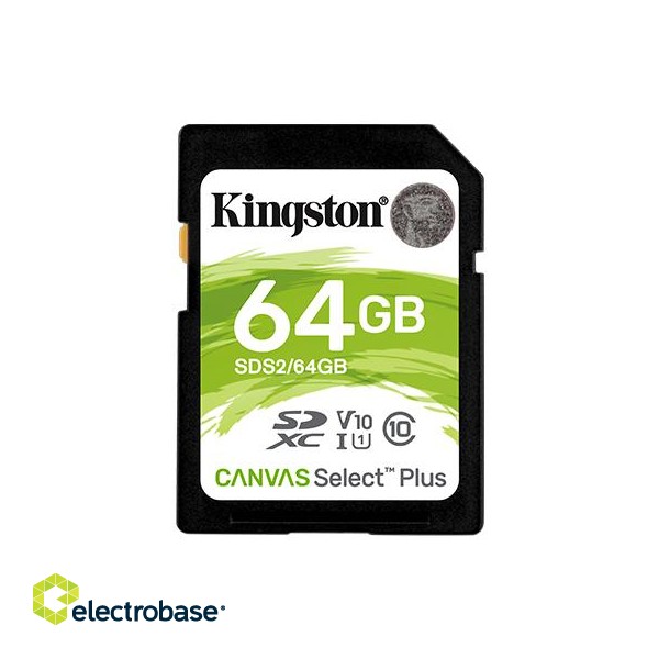 Kingston | Canvas Select Plus | UHS-I | 64 GB | SDXC | Flash memory class 10 фото 1