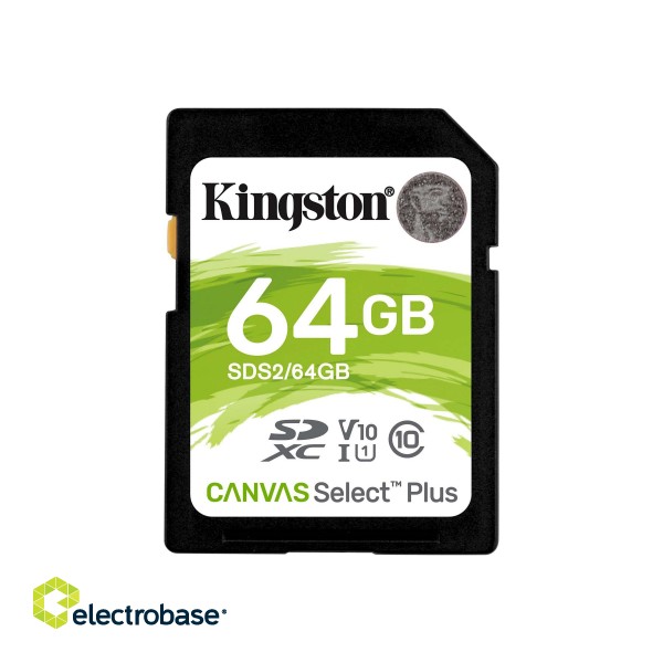 Kingston | Canvas Select Plus | UHS-I | 64 GB | SDXC | Flash memory class 10 фото 2