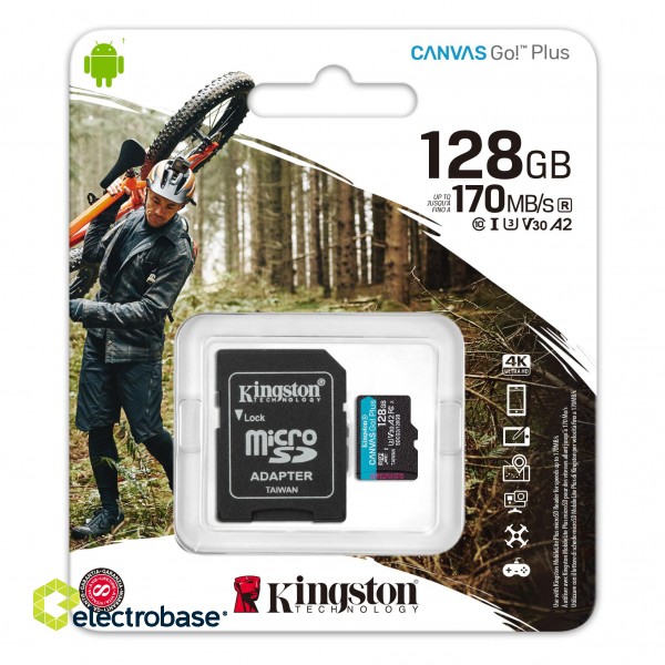 Kingston | microSD | Canvas Go! Plus | 128 GB | MicroSD | Flash memory class 10 | SD Adapter image 4