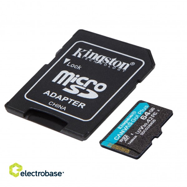 SD Adapter | Kingston | microSD | Canvas Go! Plus | 64 GB | MicroSD | Flash memory class 10 фото 3