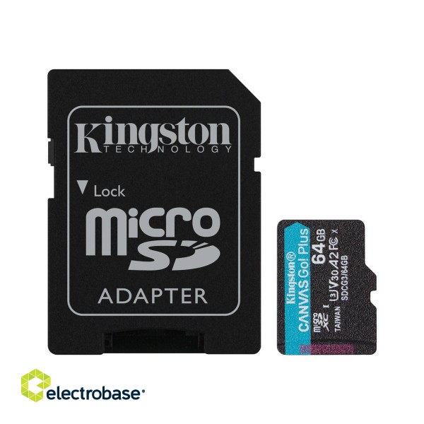Kingston | microSD | Canvas Go! Plus | 64 GB | MicroSD | Flash memory class 10 | SD Adapter image 2