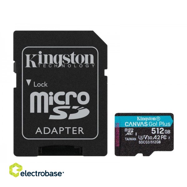 Kingston | microSD Memory Card | Canvas Go! Plus | 512 GB | microSDHC/SDXC | Flash memory class 10 paveikslėlis 2