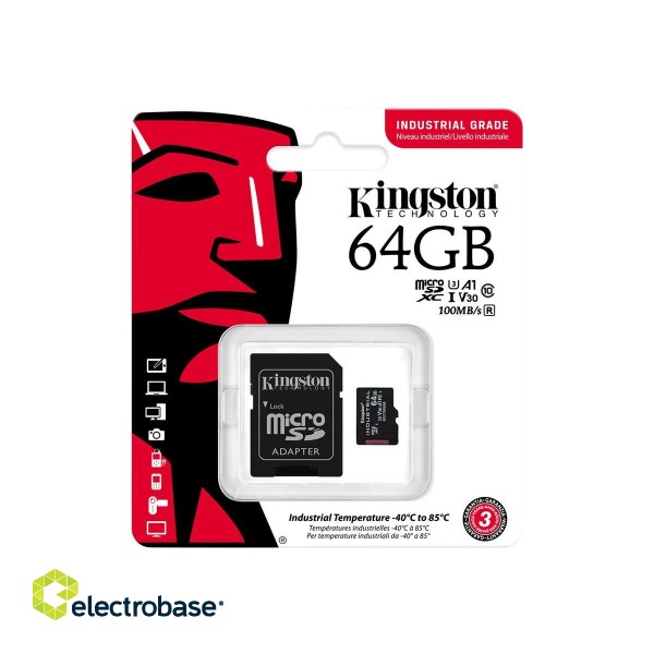 SD Adapter | Kingston | UHS-I | 64 GB | microSDHC/SDXC Industrial Card | Flash memory class Class 10 image 3