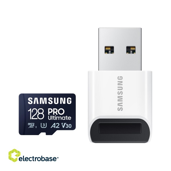 Samsung | MicroSD Card with Card Reader | PRO Ultimate | 128 GB | microSDXC Memory Card | Flash memory class U3 фото 2