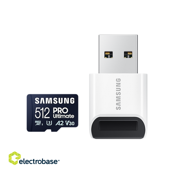 Samsung | MicroSD Card with Card Reader | PRO Ultimate | 512 GB | microSDXC Memory Card | Flash memory class U3 paveikslėlis 5