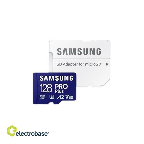 Samsung | MicroSD Card with SD Adapter | PRO Plus | 128 GB | microSDXC Memory Card | Flash memory class U3 paveikslėlis 2