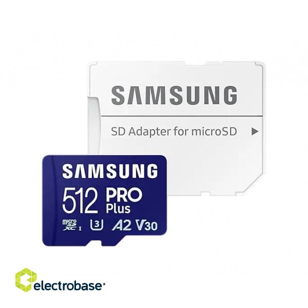 Samsung | PRO Plus microSD Card with Adapter | 512 GB | MicroSDXC | Flash memory class U3 paveikslėlis 1