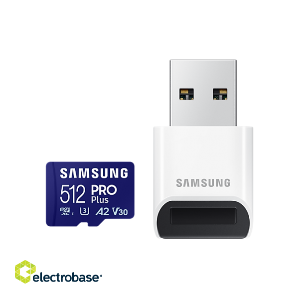 Samsung | PRO Plus microSD Card with USB Adapter | 512 GB | MicroSDXC | Flash memory class U3 paveikslėlis 1