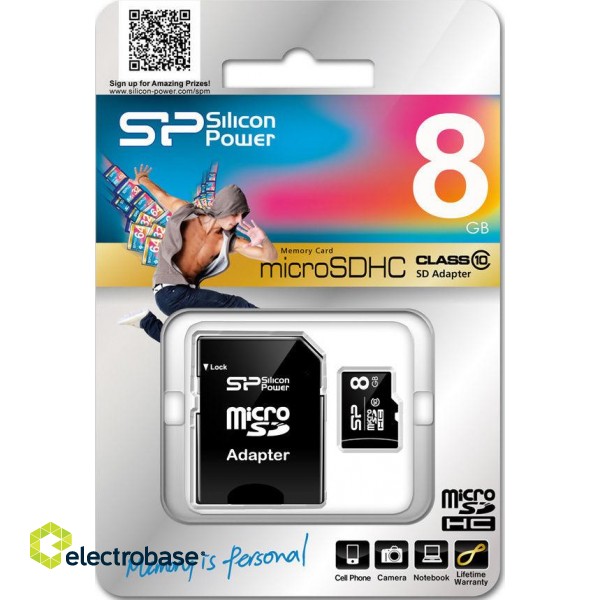 Silicon Power | 8 GB | MicroSDHC | Flash memory class 10 | SD adapter фото 3