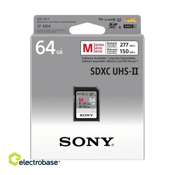Sony | 64GB SF-M Series SDXC Class10 UHS-II U3 V60 Tough Memory Card | 64 GB | SDXC | Flash memory class 10 фото 3