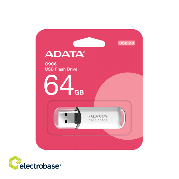 ADATA | USB Flash Drive | C906 | 64 GB | USB 2.0 | White paveikslėlis 2
