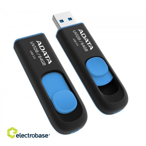 ADATA | UV128 | 64 GB | USB 3.0 | Black/Blue paveikslėlis 2