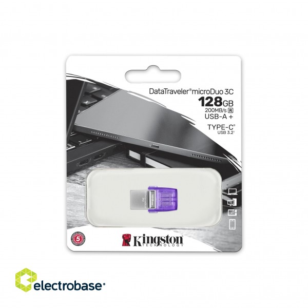 Kingston | DataTraveler | DT Micro Duo 3C | 128 GB | USB Type-C and Type-A | Purple image 5